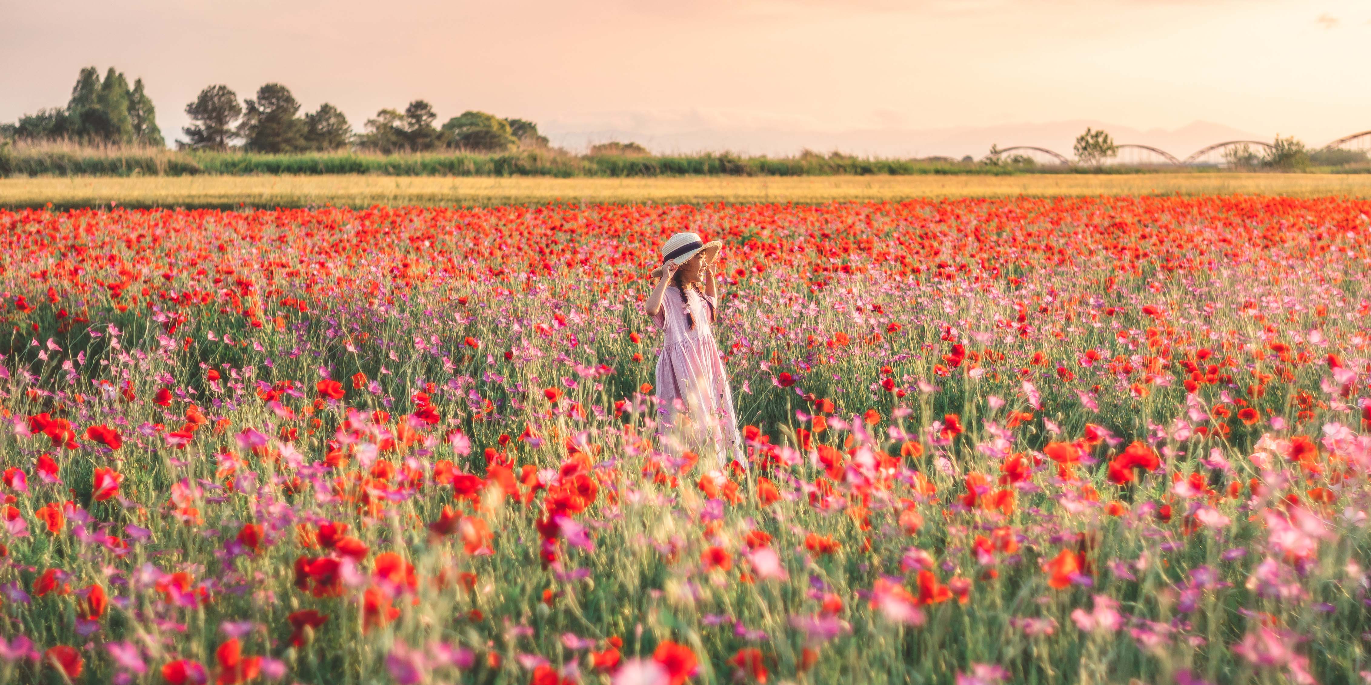 花畑でのポートレート